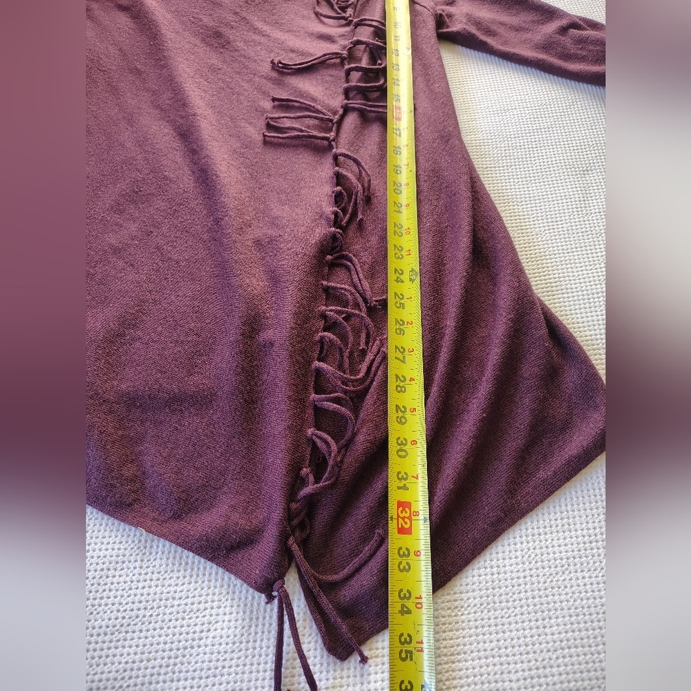 She + Sky Plum Open-Front Fringe Draped Cardigan. Size L - Picture 5 of 9